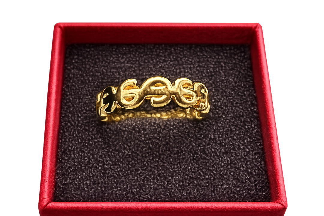18K Gold Cash Money Symbol Wrap Band Ring