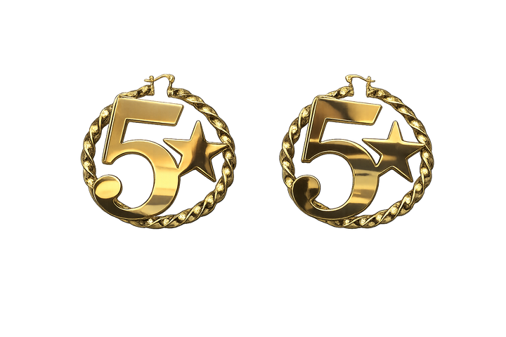 18K Gold Star Number Five Earrings