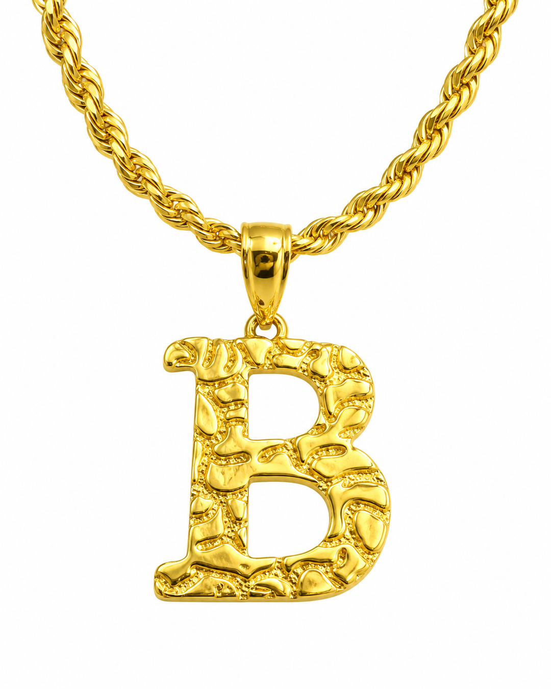 18K Gold Nugget Initial Pendant Necklace