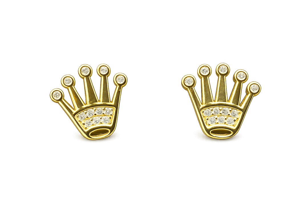 18K Gold Queen Crown Earrings