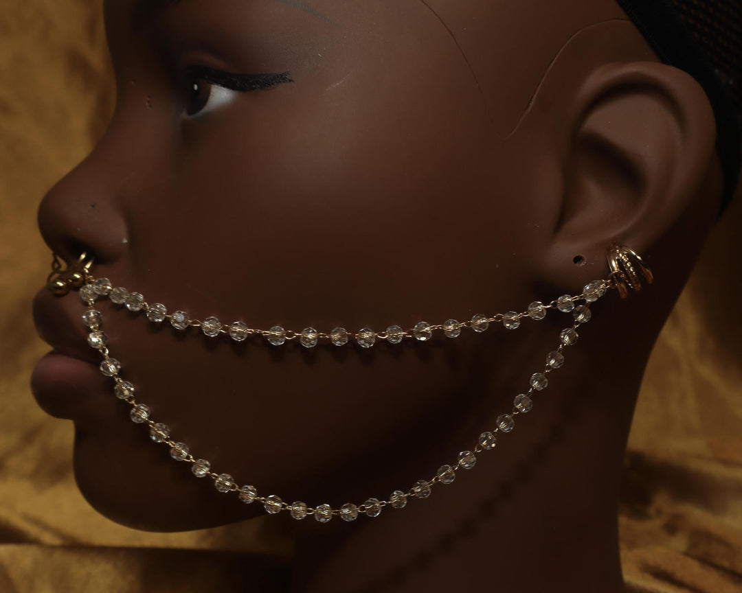 Fake Septum with Two Ball Bead Chain and Fake Ear Cuff - YoniDa'Punani