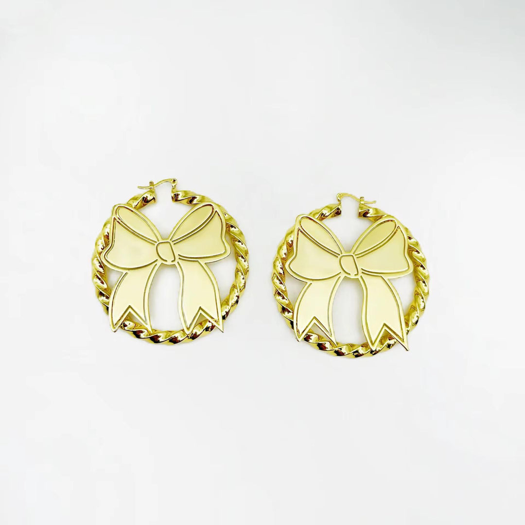 30mm Luxury Bamboo Bow Twisted Hoop Earrings