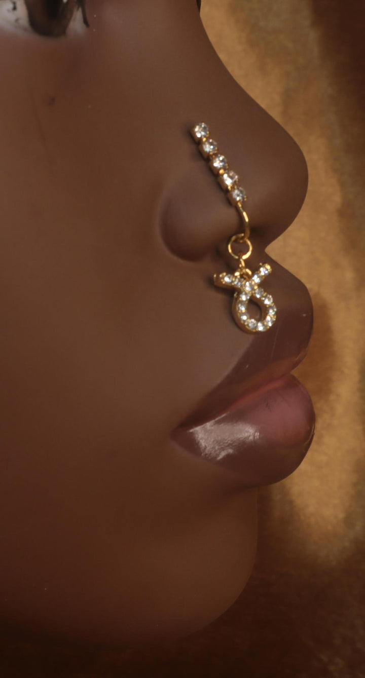 Dangle Faux Zodiac Sign Gem Hanging Nose Cuff Jewelry