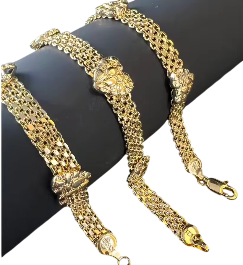 18K Gold Textured Heart Nugget Bracelet