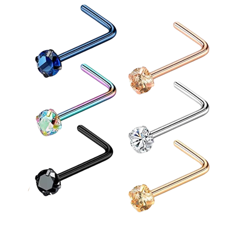 20G Stainless Steel Set of 6 Hypoallergenic Nose Studs