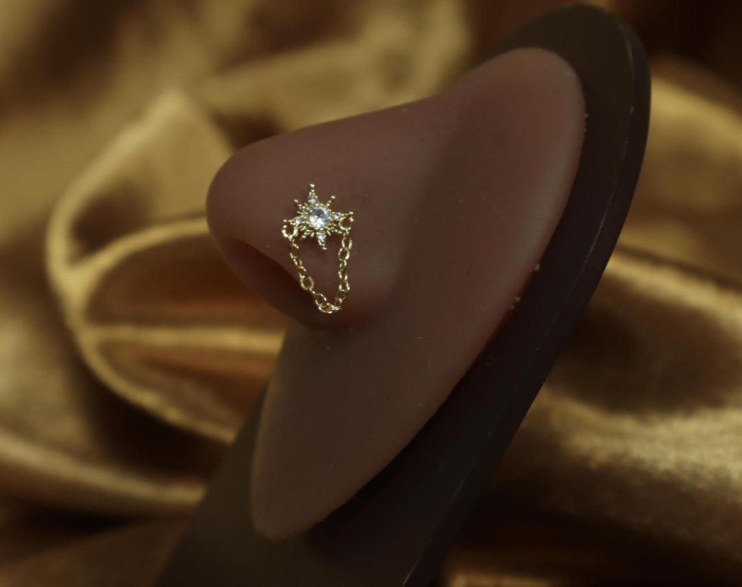 Star Sun Chain Nose Stud