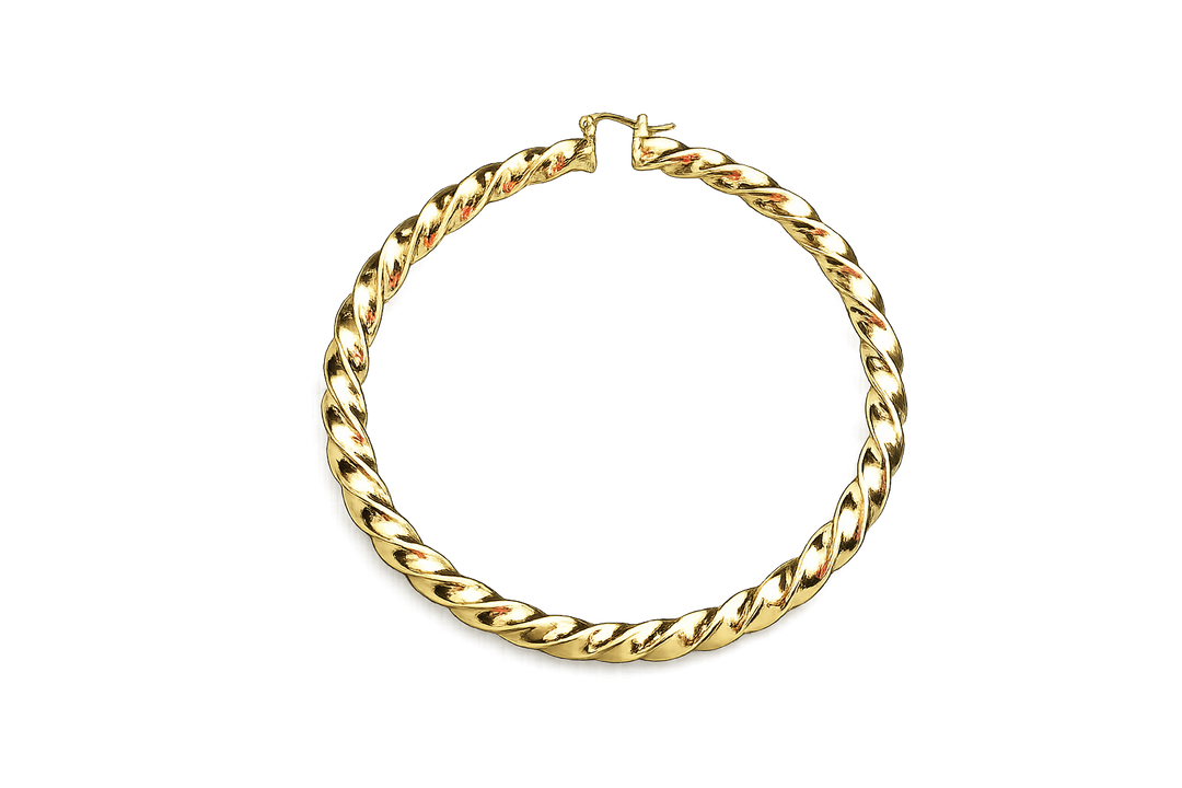 18K Gold Swirl Bamboo Hoop Earrings