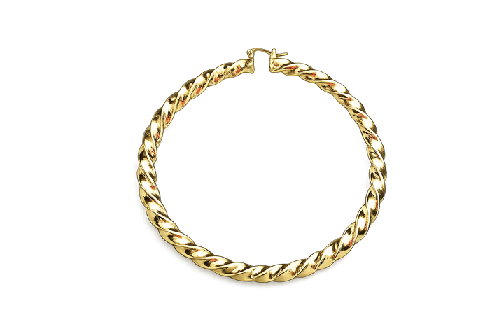 18K Gold Swirl Bamboo Hoop Earrings
