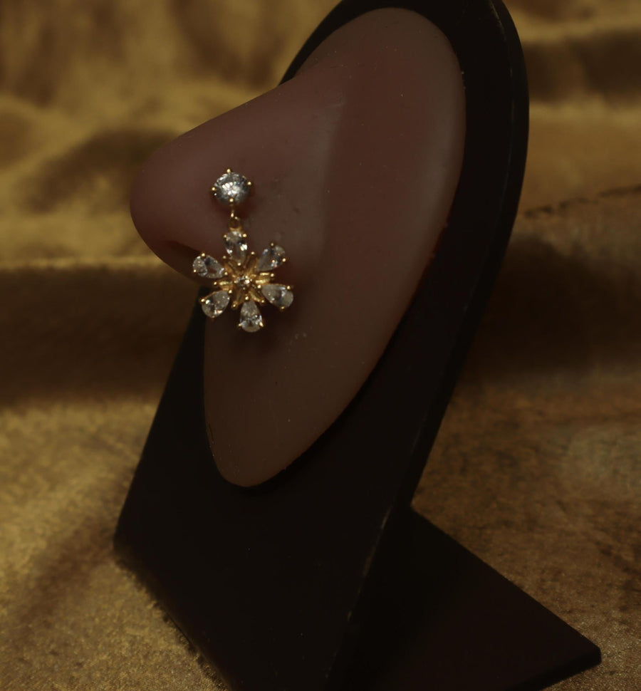 Floral Flower Gem Dangle Nose Stud - YoniDa'Punani