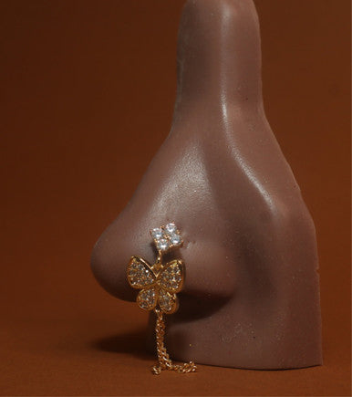 Butterfly Gem Shape Dangle Chain Nose Hoop