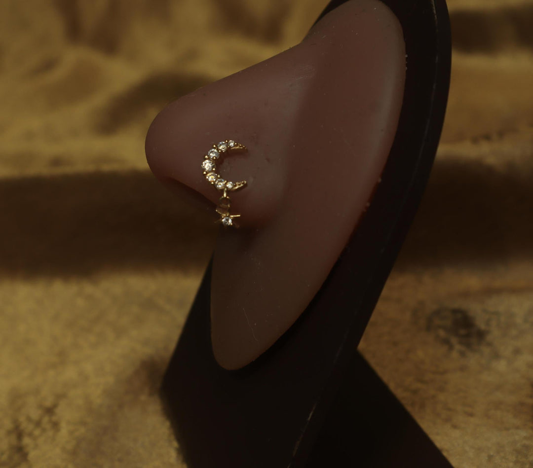 Half Moon Celestial Dangle Star Nose Stud - YoniDa'Punani