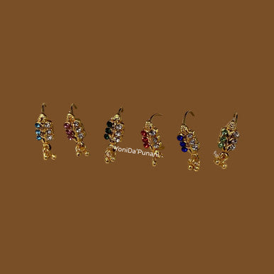 Six Half Color Clear  Gems Dangle Nose Hoop Ring Piercing