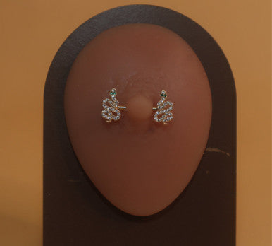 Clear Gem Gold Color Slime Snake Nipple Rings Body Piercing