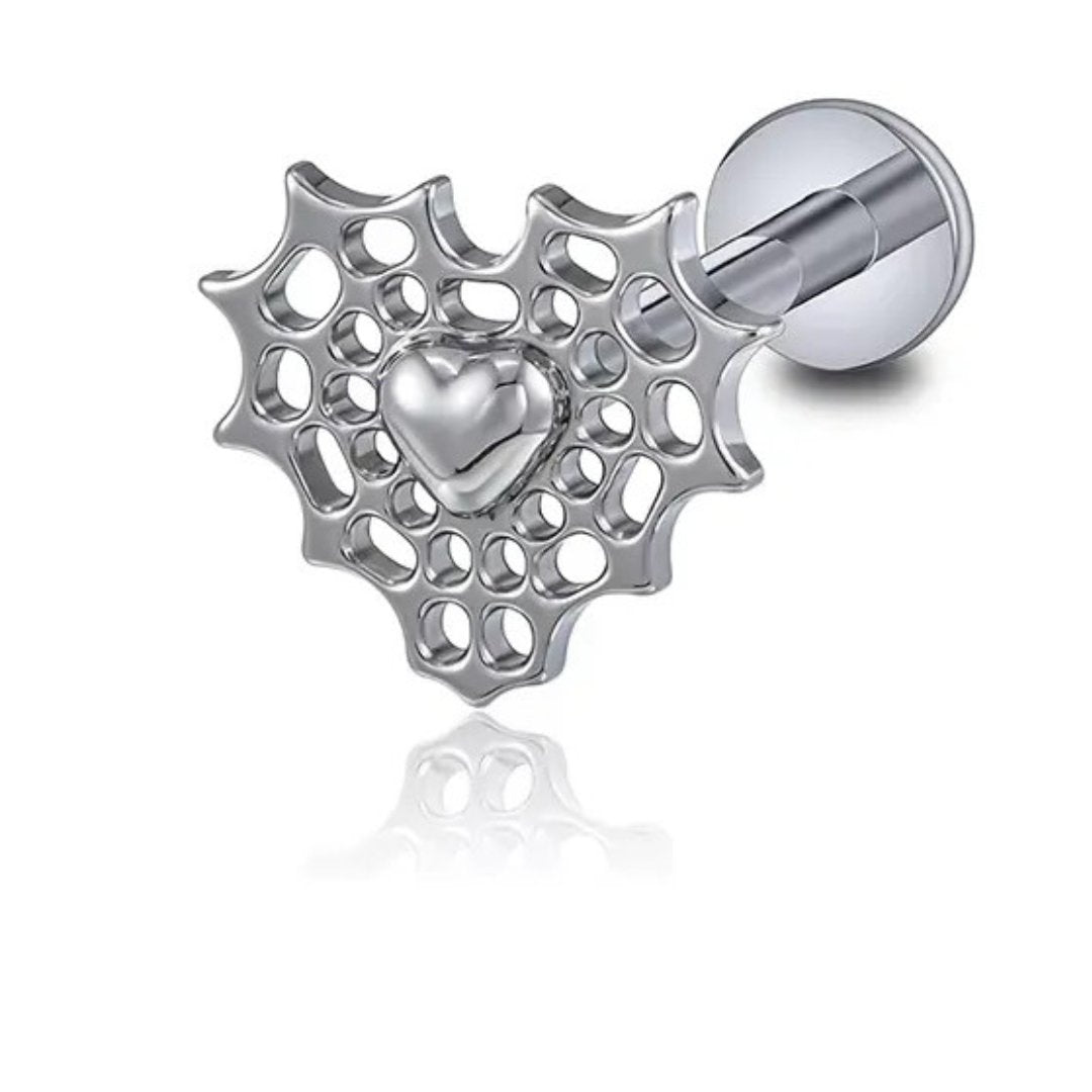 Spider Web Heart Titanium Lip Stud - YoniDa'Punani