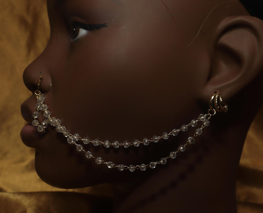 Star Nose Hoop Shape with Chain and Bead Fake Nose Cuff - YoniDa'Punani