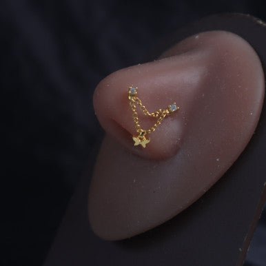 Two Nose Hole Dangle Butterfly Stud Ring Piercing - YoniDa'PunaniNose Stud