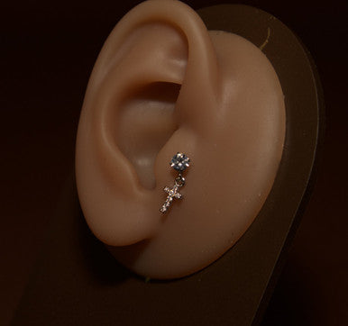 Clear Gem Dangling Cross Cartilage Ear Piercing Jewelry - YoniDa'PunaniCartilage piercing