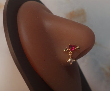 Lavish Heart Gem Arrow Dangling Nose Stud - YoniDa'PunaniNose Stud