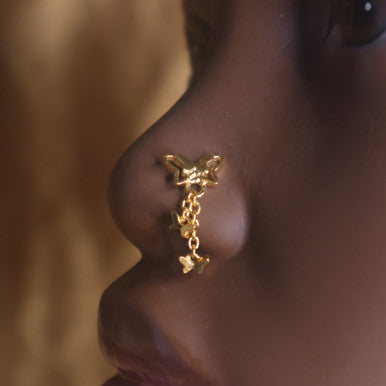 trip-threat Gold Dangling Butterfly Nose Stud Ring Piercing - YoniDa&