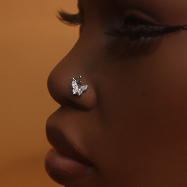 Double Crystal Diamond Butterfly Nose Stud Ring - YoniDa'PunaniNose Stud