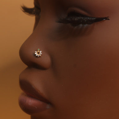 Esmeralda Dainty Flower Gem Nose Stud Ring Jewelry - YoniDa&
