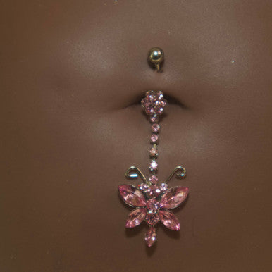 Steel Gem Flower Butterfly Navel Belly Button Ring - YoniDa'PunaniBelly Button