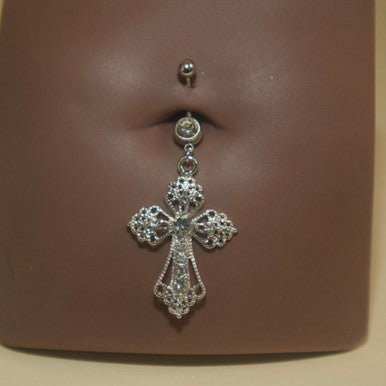 Steel Gem Gothic Cross Navel Belly Ring Button Body Piercing - YoniDa&