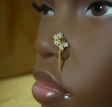 Dangle Chain Six Star Gem Nose Stud Piercing Jewelry - YoniDa&
