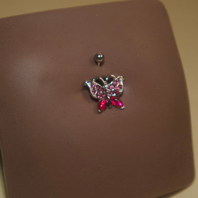 Steel Pink Butterfly Navel Belly Button Ring Body Piercing Jewelry - YoniDa'PunaniBelly Button