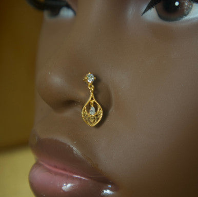 Engave Dangle Gem Loop Nose Stud Piercing Jewelry - YoniDa&