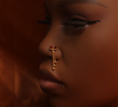 Bow Drop Chain Nose Stud Piercing Jewelry - YoniDa'PunaniNose Stud