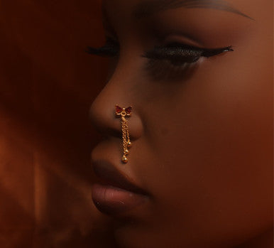 Bow Drop Chain Nose Stud Piercing Jewelry - YoniDa&