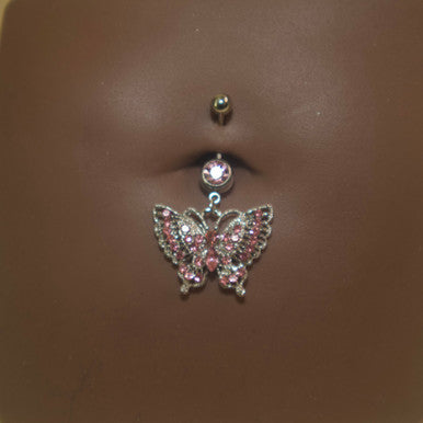 Steel Colorful Gems Steel Butterfly Navel Belly Button Ring - YoniDa'Punani