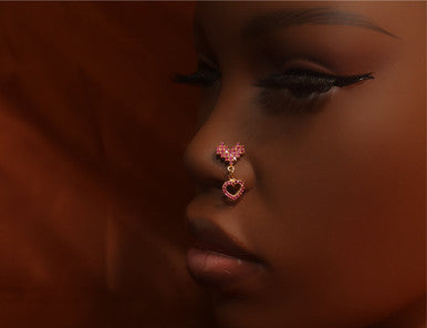 Dangle Heart CZ Nose Stud Piercing Jewelry - YoniDa&