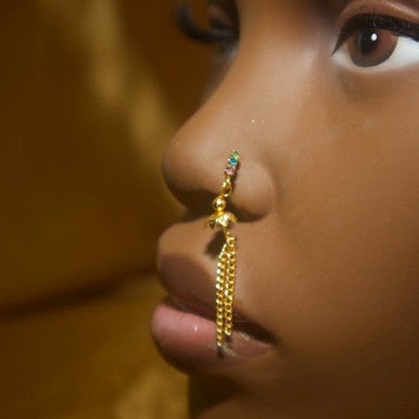 Dangle Chain Color 3 gem Nose Hoop Piercing - YoniDa'Punaninose hoop