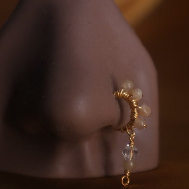 African dangle 2.0 wire wrapped gem nose hoop - YoniDa&