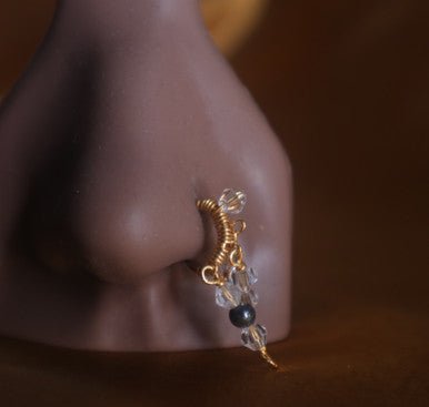 African dangle wire wrapped gem nose hoop - YoniDa&
