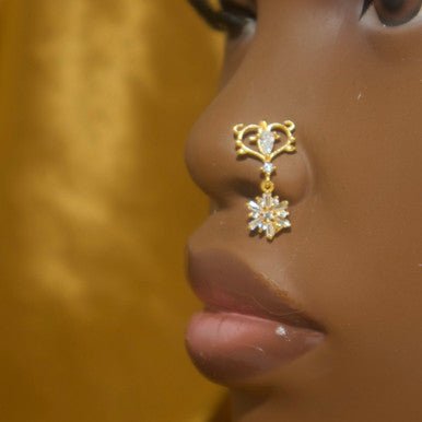 ASE Dangle Flower CZ Crystal Clear Gem Nose Stud Jewelry - YoniDa'PunaniNose Stud