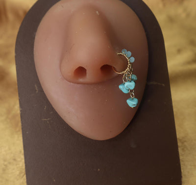 Azure Blue Crystal Beaded Dangle Nose Hoop - YoniDa'Punani