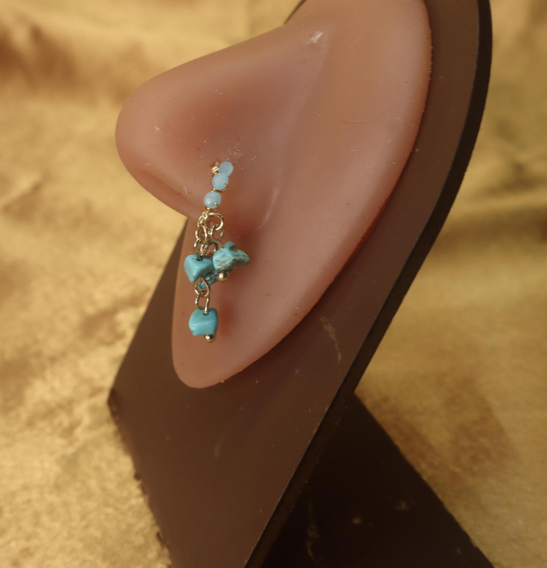 Azure Blue Crystal Beaded Dangle Nose Hoop - YoniDa'Punani