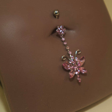 Steel Gem Flower Butterfly Navel Belly Button Ring - YoniDa'PunaniBelly Button