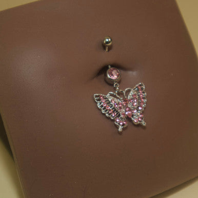 Steel Colorful Gems Steel Butterfly Navel Belly Button Ring - YoniDa&