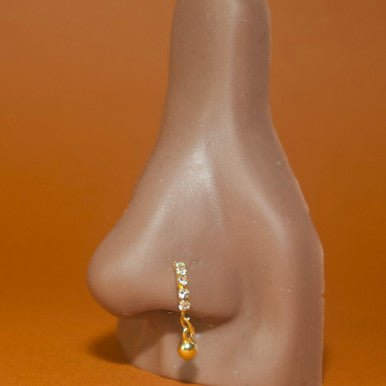 Four Gem Diamond Dangle Ball Nose Hoop Ring Piercing - YoniDa&