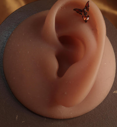 Black Bat Heart Gem Cartilage Ear Piercing Jewelry - YoniDa'Punani