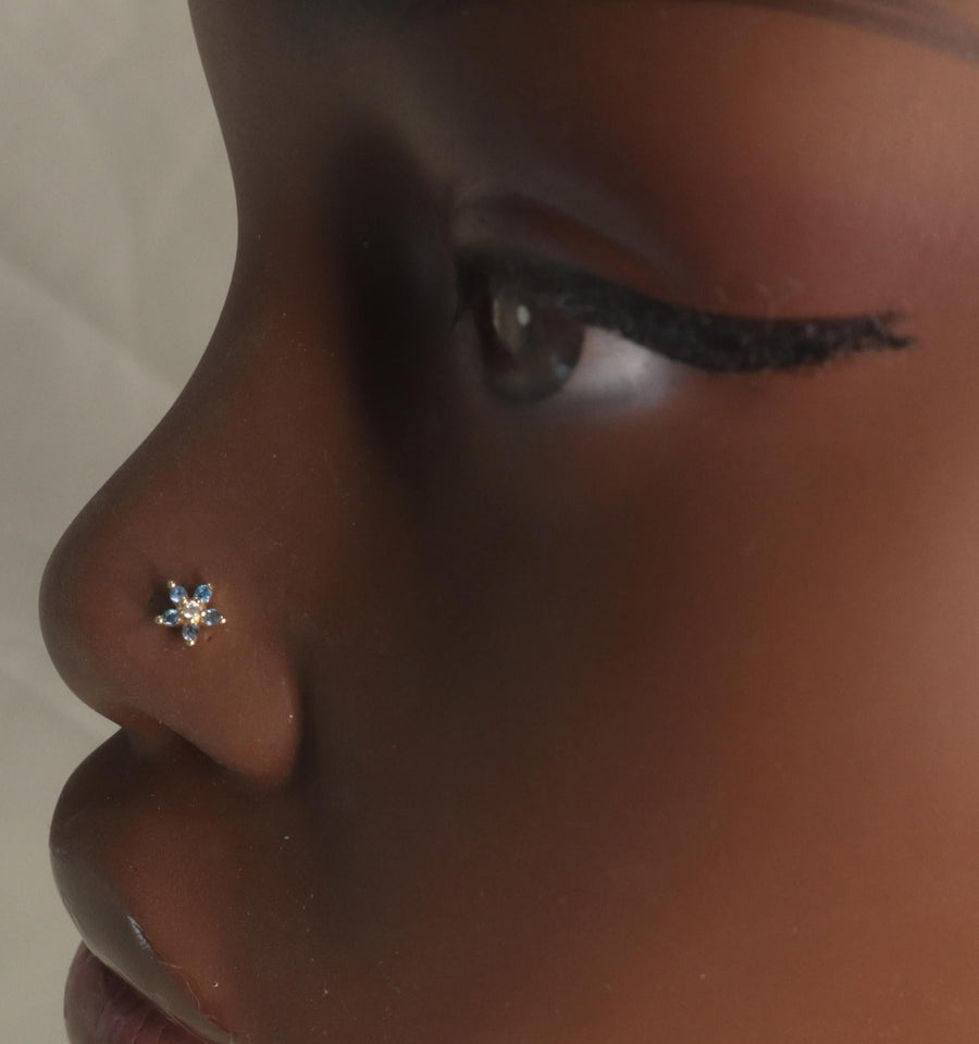 Blue Simple Flower Nose Stud Piercing - YoniDa'Punani