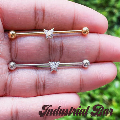 Silver and Gold Zircon Butterfly Industrial Barbell Body Piercing Jewelry - YoniDa&