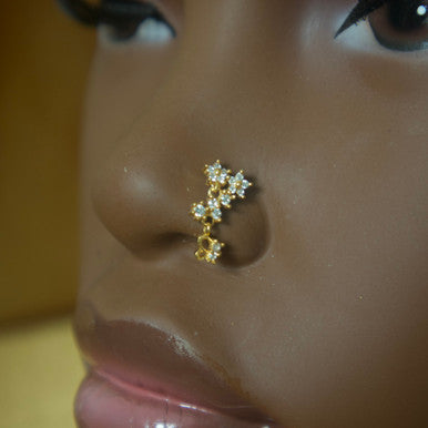 Two Star Half Wind Gem Diamond Nose Stud Piercing - YoniDa&