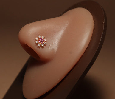 lower Pink Clear Gems Nose Stud Piercing - YoniDa&