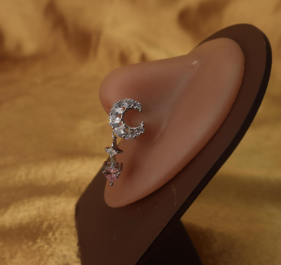 Charming Pink Heart Half Moon Dangling Star Nose Stud - YoniDa'Punani