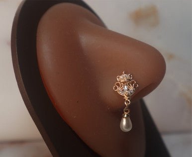 Claudette Teardrop Dangle Pearl Nose Stud - YoniDa'PunaniNose Stud